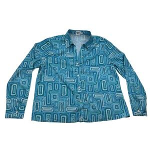Princess Polly Blue Geometric‎ Print Long Sleeve Button Down Top Size 8
